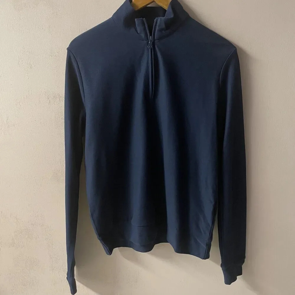 TD Thomas Dean Men's Navy Blue Quarter Zip Pullover Sweater Size M GUC